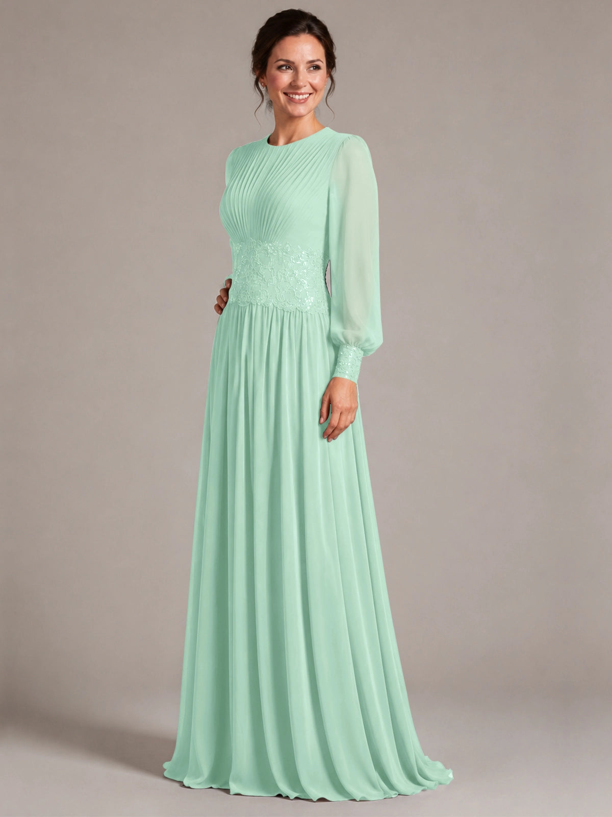 Chiffon Mother of the Bride Dress with Jewel Neckline 