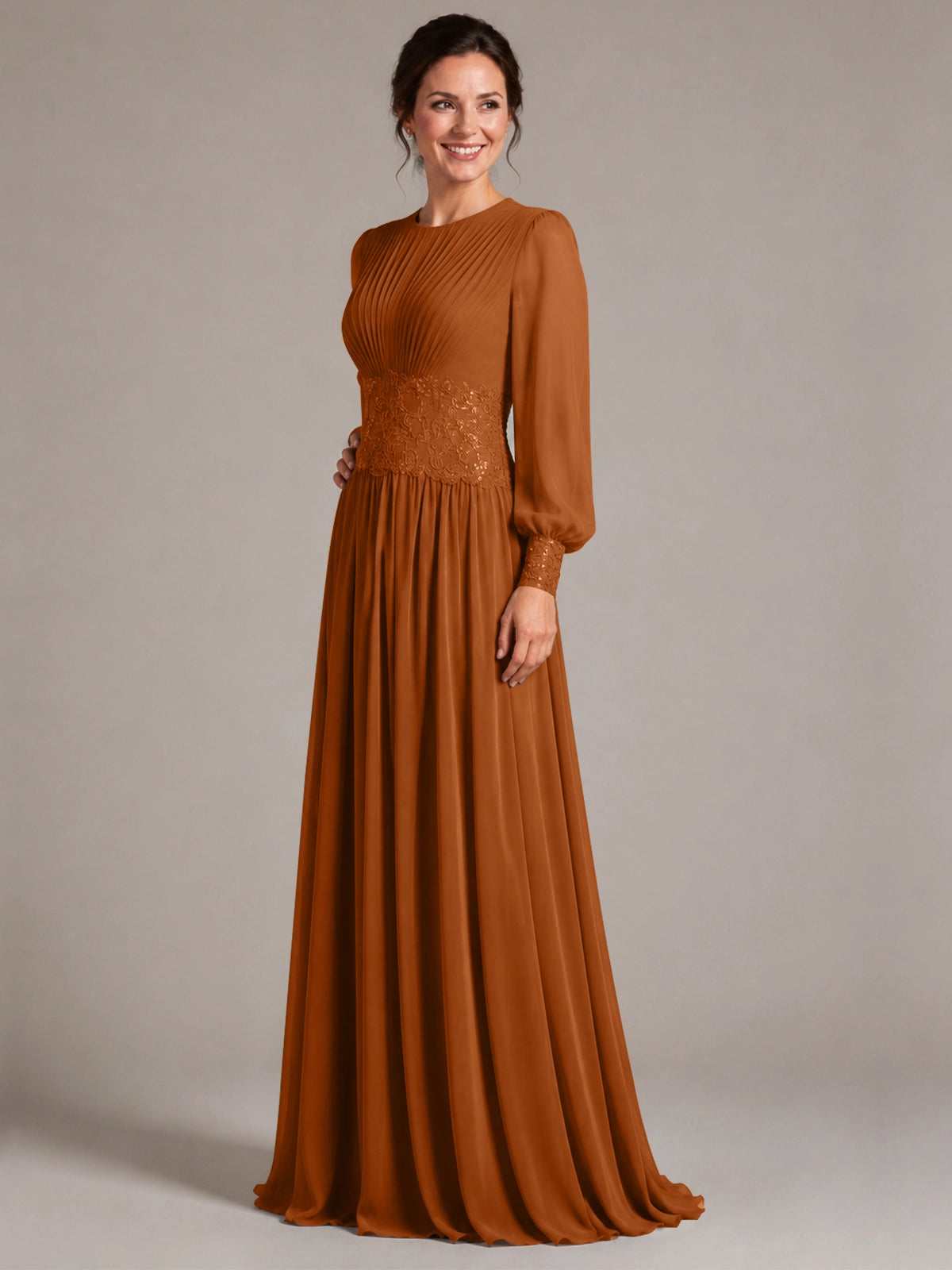 Chiffon Mother of the Bride Dress with Jewel Neckline 