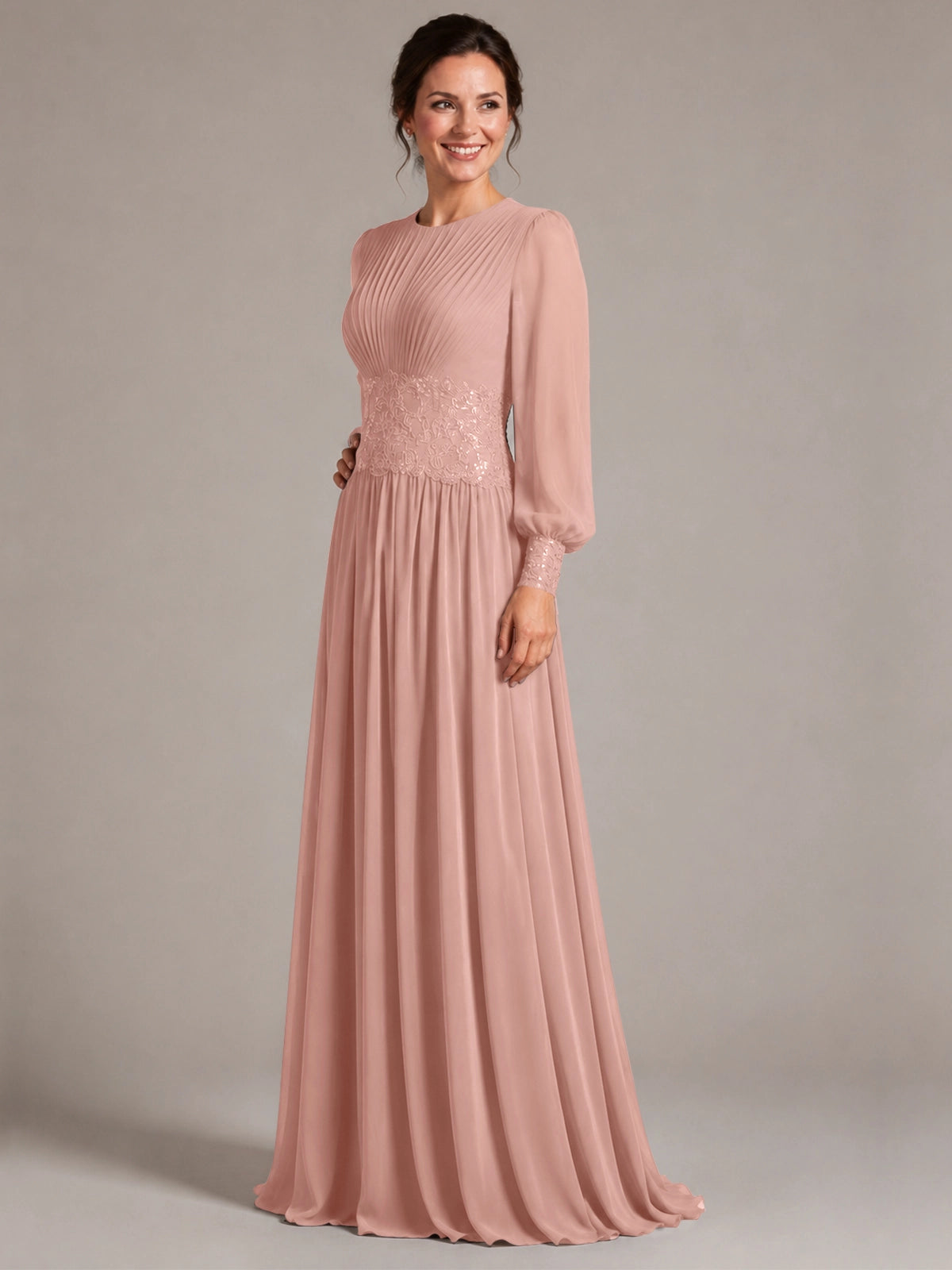 Chiffon Mother of the Bride Dress with Jewel Neckline 