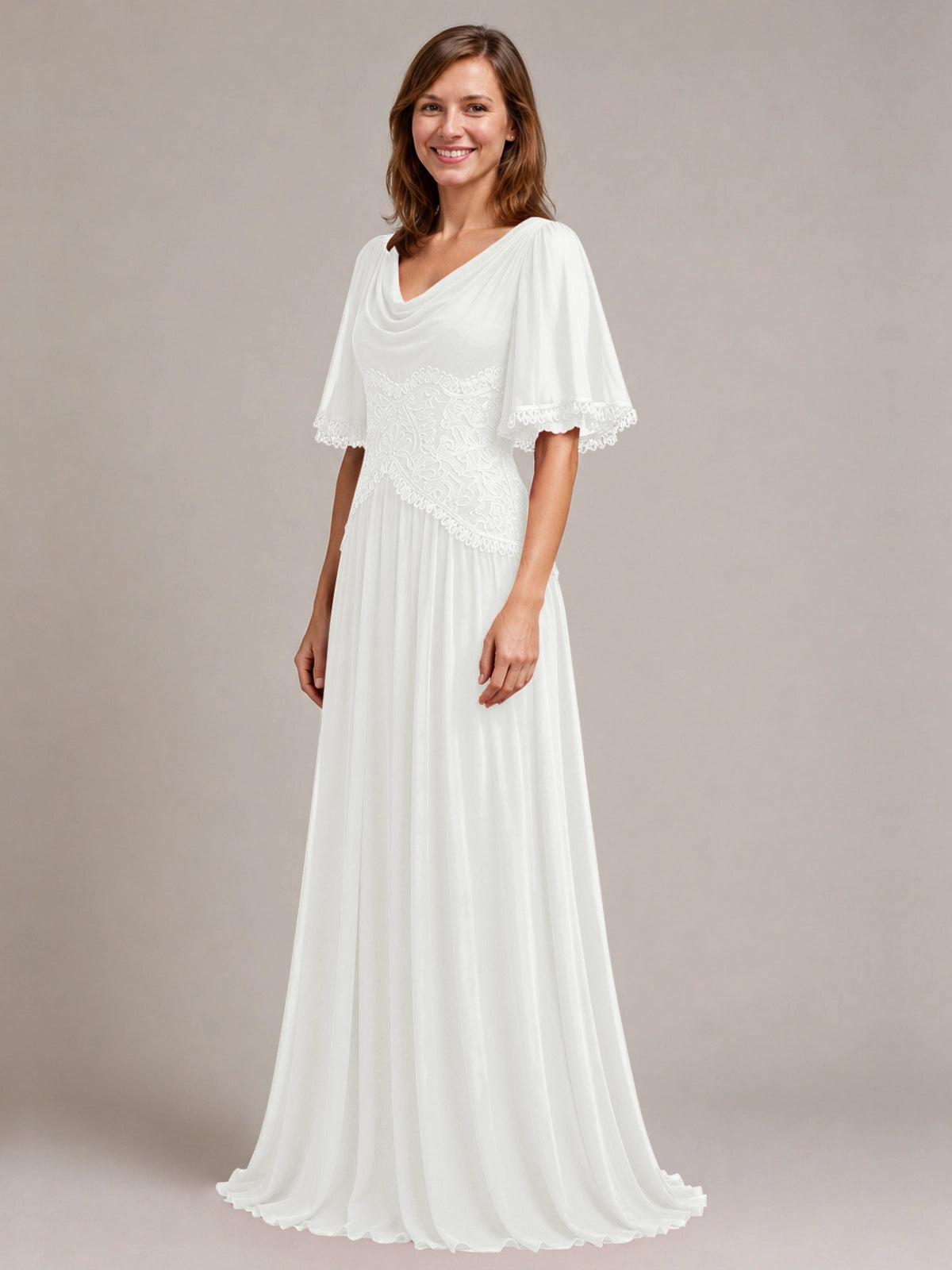 Cowl Neck Mother of the Bride Dress with Applique 
