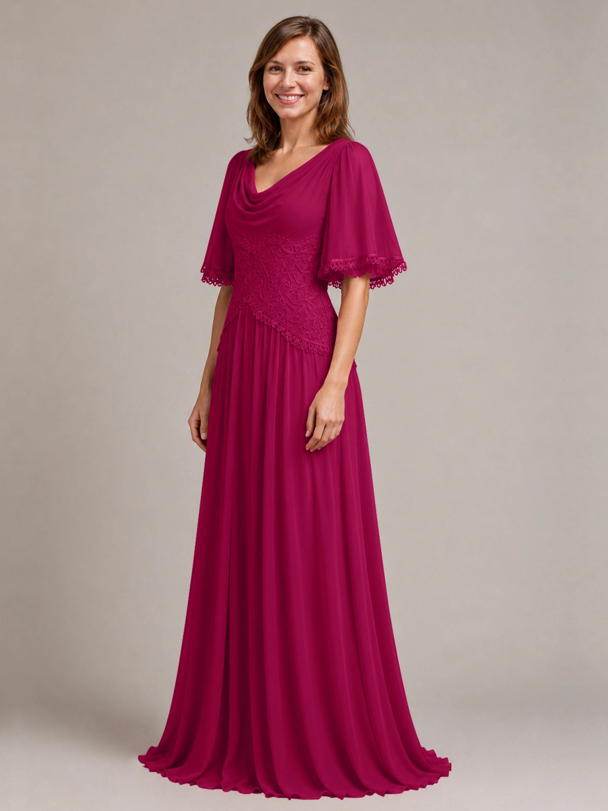 Cowl Neck Mother of the Bride Dress with Applique 