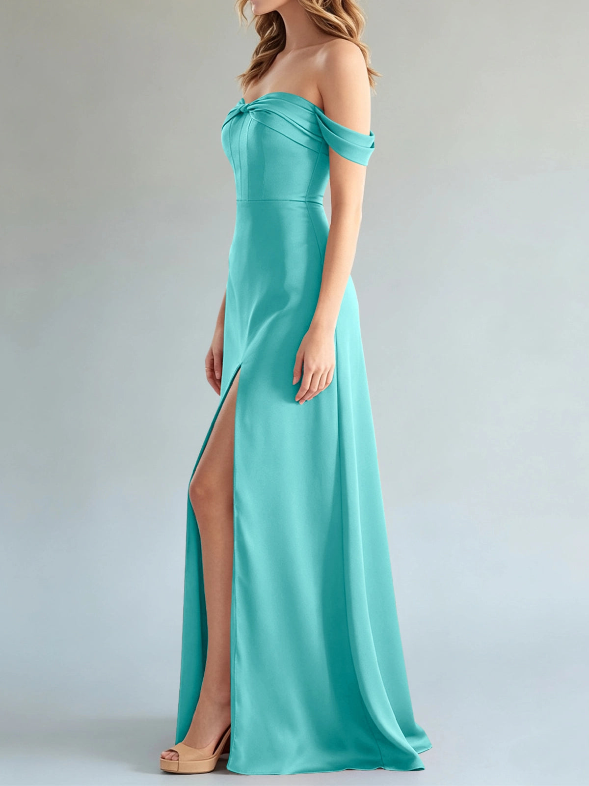 Off-the-Shoulder Slit Bridesmaid Dress 