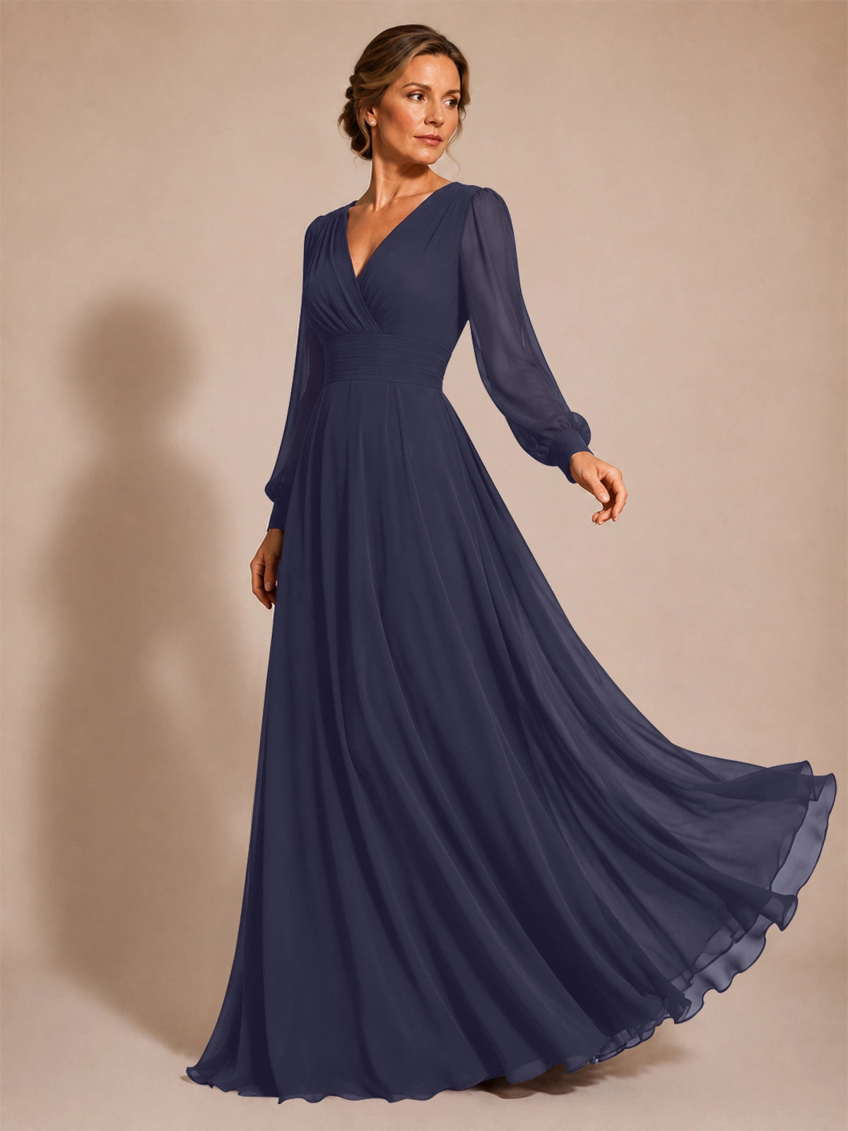 Chiffon Mother of the Bride Dress with Long Sleeves 