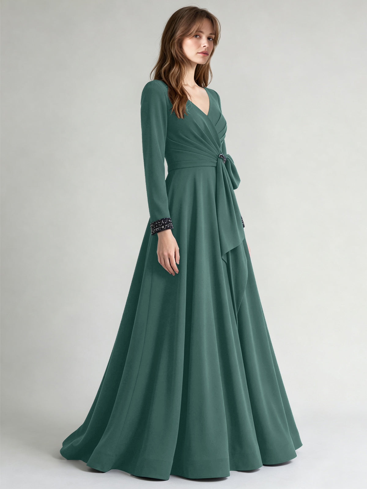 Stretch Satin Mother of the Bride Dress with Crystal