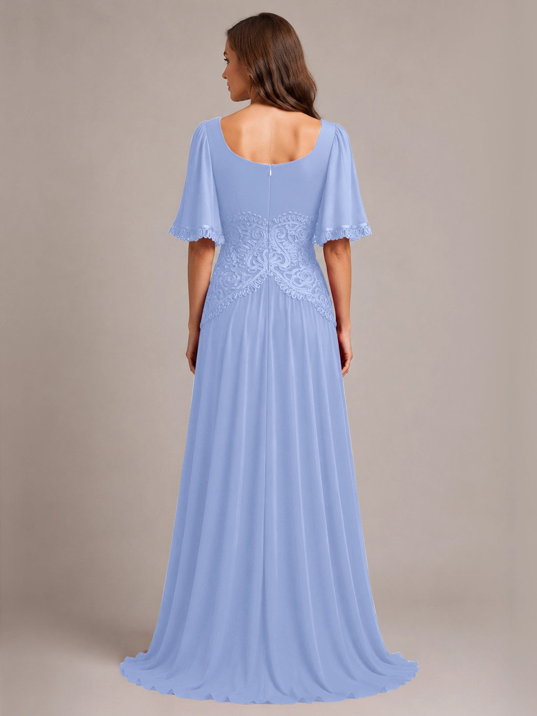 Cowl Neck Mother of the Bride Dress with Applique 