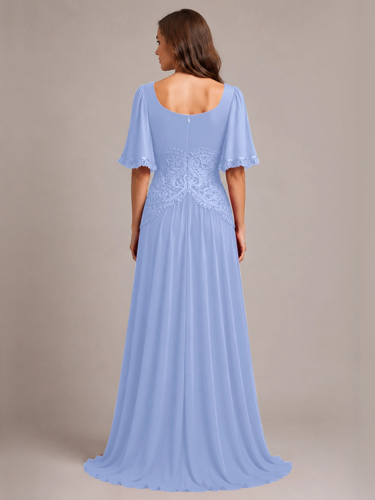 Cowl Neck Mother of the Bride Dress with Applique 