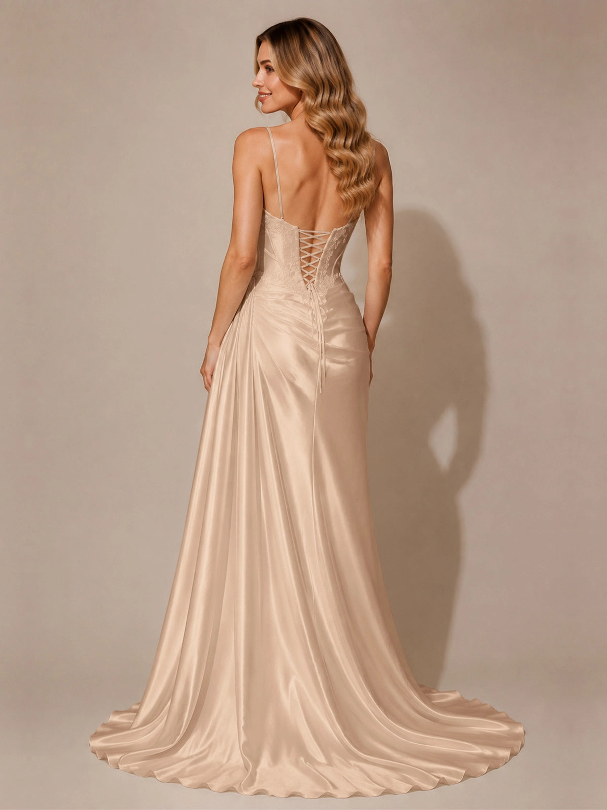 Silk-like Prom Dress with Appliques