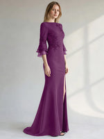 Chiffon Mother of the Bride Dress with 3/4 Sleeves