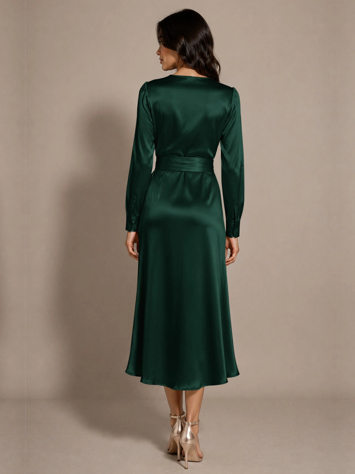 Silk-like Mother of the Bride Dress with Self-Tie Sash 