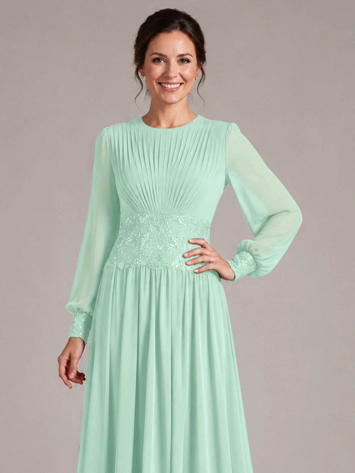 Chiffon Mother of the Bride Dress with Jewel Neckline 