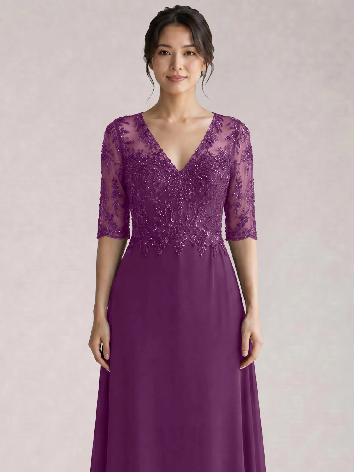 Lace Mother of the Bride Dress with Half Sleeves