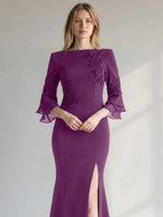Chiffon Mother of the Bride Dress with 3/4 Sleeves