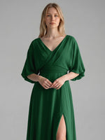V-neck Slit Ruched Mother Dress 