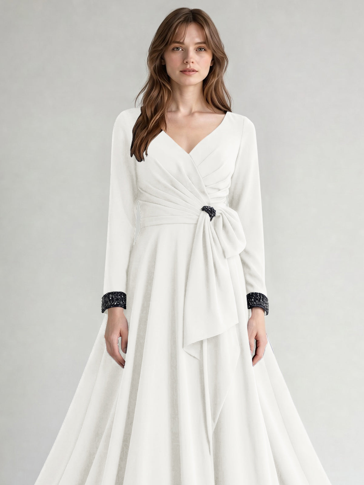 Stretch Satin Mother of the Bride Dress with Crystal