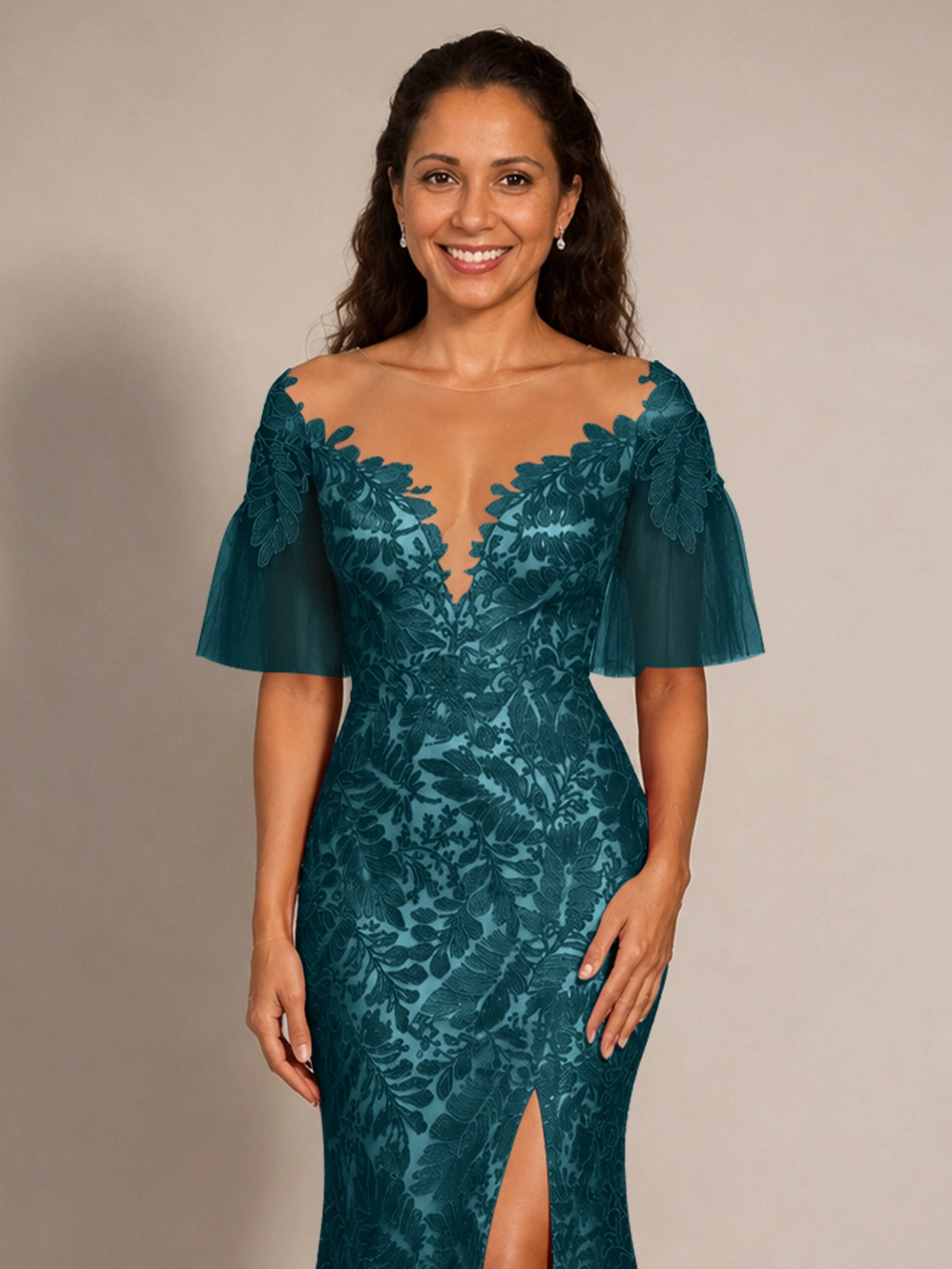 Mermaid Mother of the Bride Dress with V-neck 