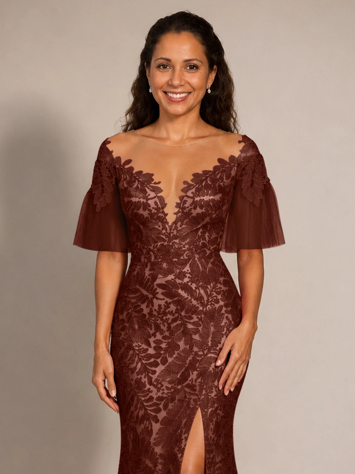 Mermaid Mother of the Bride Dress with V-neck 