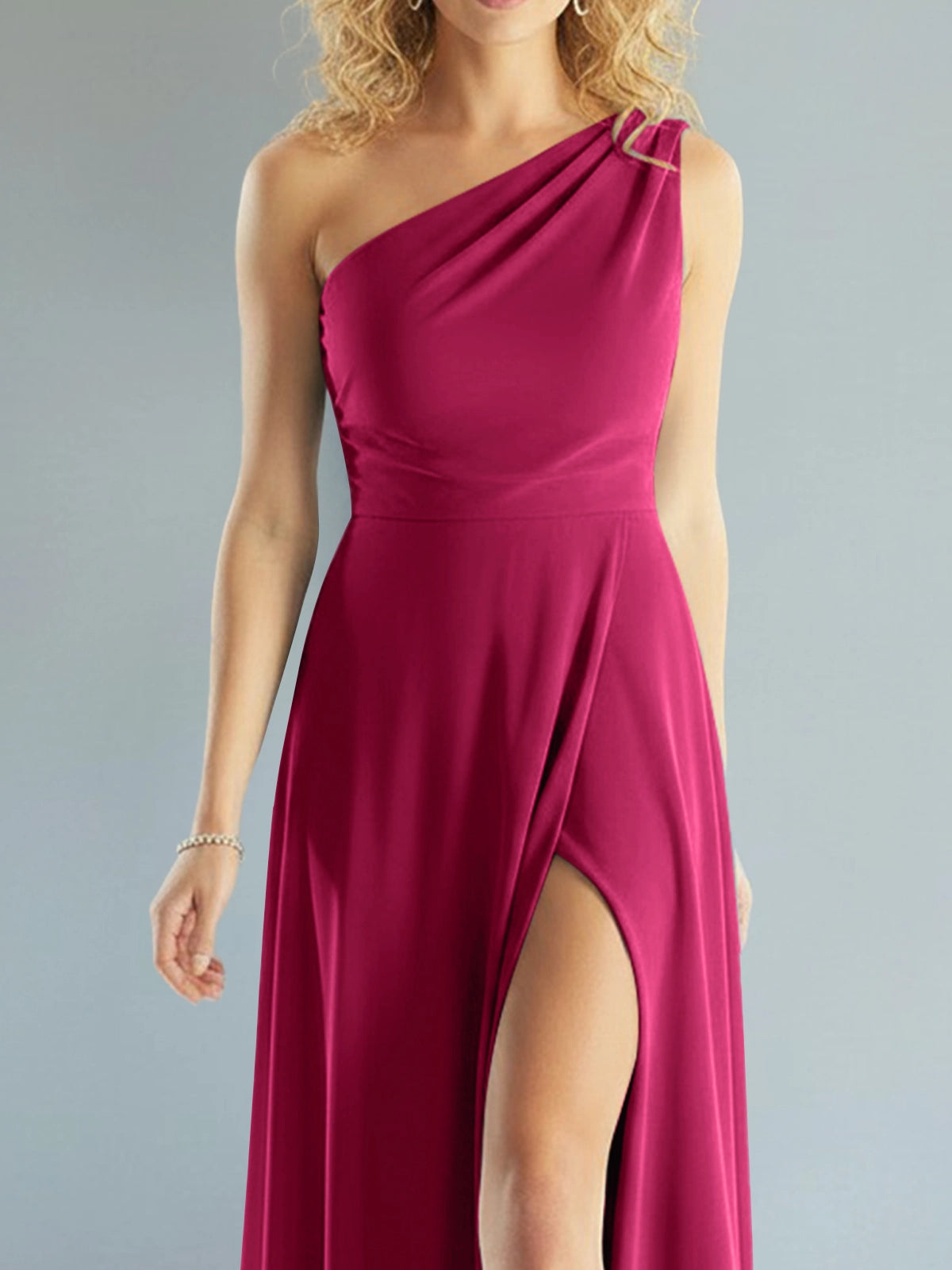One-Shoulder Bridesmaid Dress with Slit