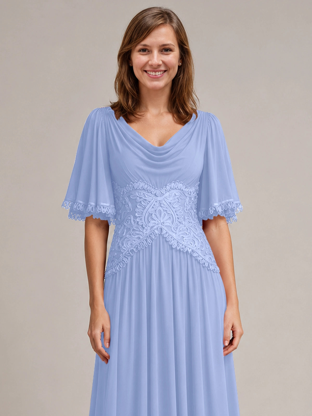 Cowl Neck Mother of the Bride Dress with Applique 