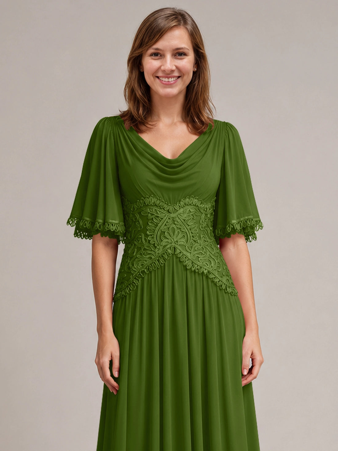 Cowl Neck Mother of the Bride Dress with Applique 