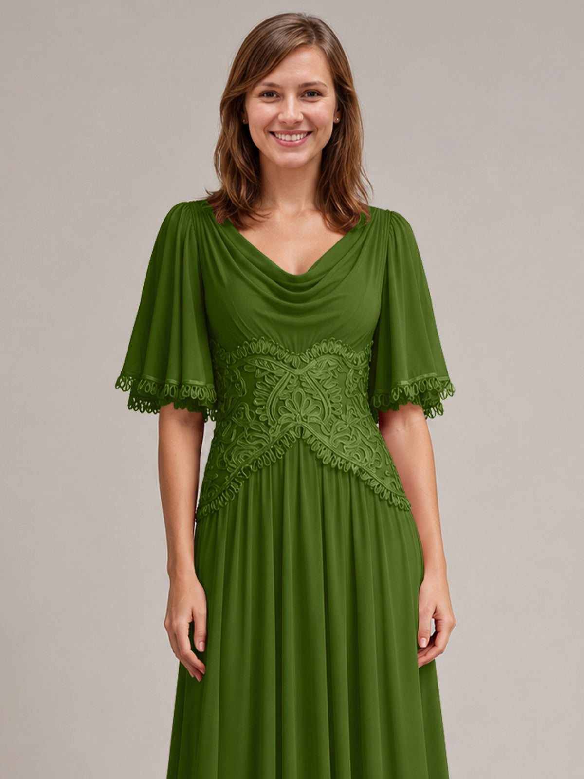 Cowl Neck Mother of the Bride Dress with Applique 