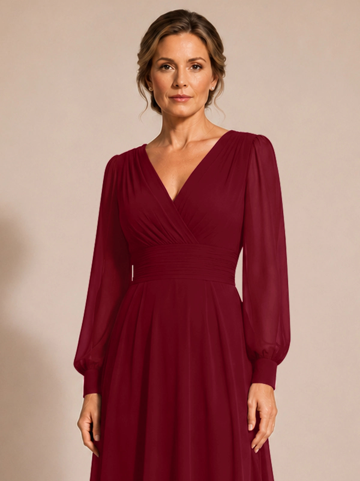 Chiffon Mother of the Bride Dress with Long Sleeves 