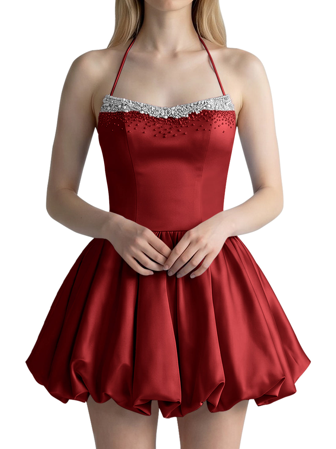Beading Bubble Hem Mini Dress 