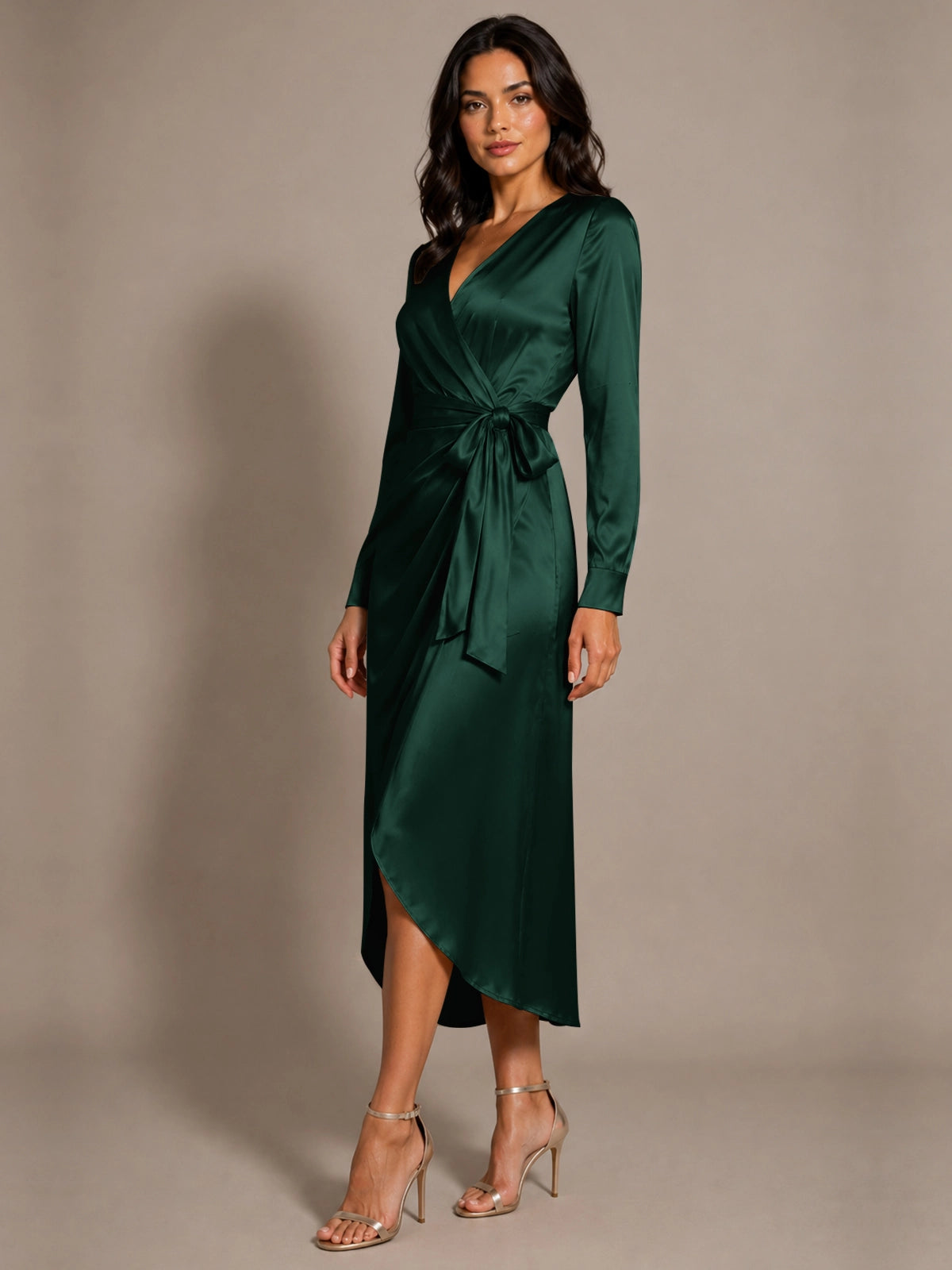 Silk-like Mother of the Bride Dress with Self-Tie Sash 