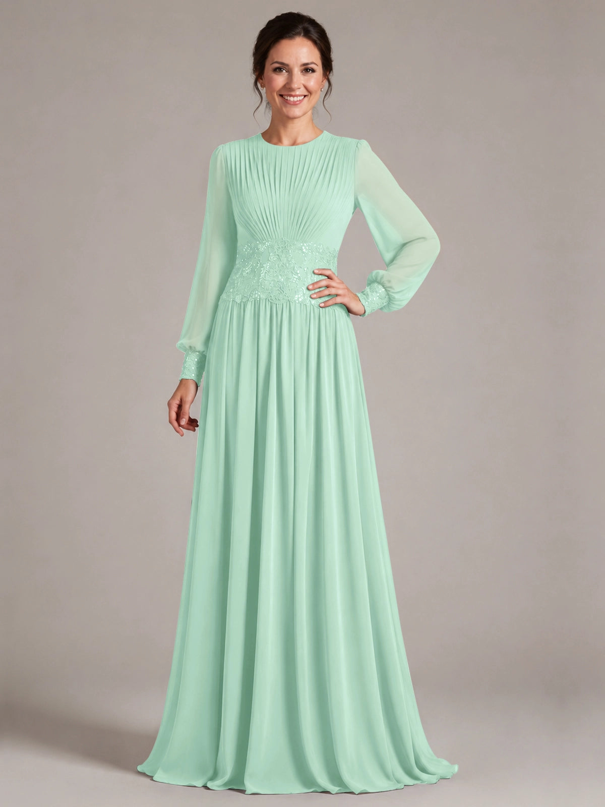 Chiffon Mother of the Bride Dress with Jewel Neckline 