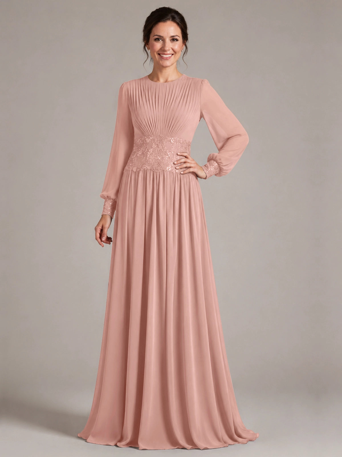 Chiffon Mother of the Bride Dress with Jewel Neckline 