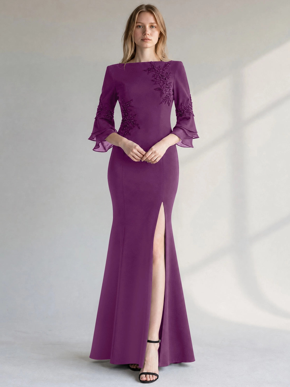 Chiffon Mother of the Bride Dress with 3/4 Sleeves
