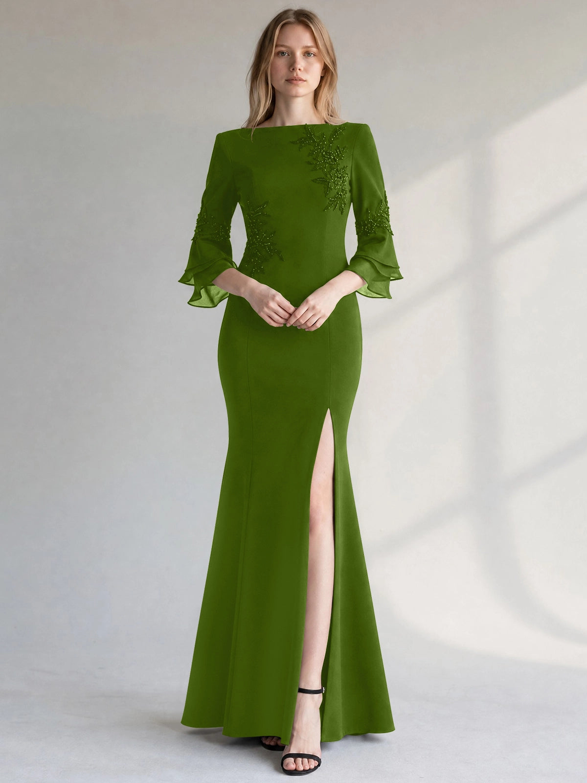 Chiffon Mother of the Bride Dress with 3/4 Sleeves