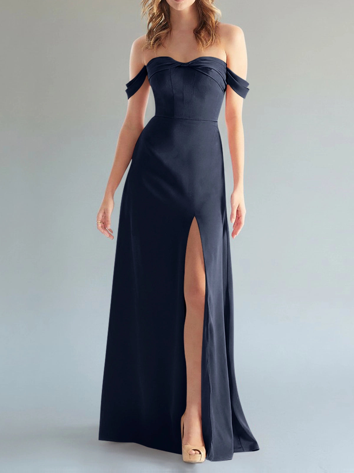Off-the-Shoulder Slit Bridesmaid Dress 