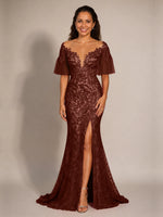 Mermaid Mother of the Bride Dress with V-neck 