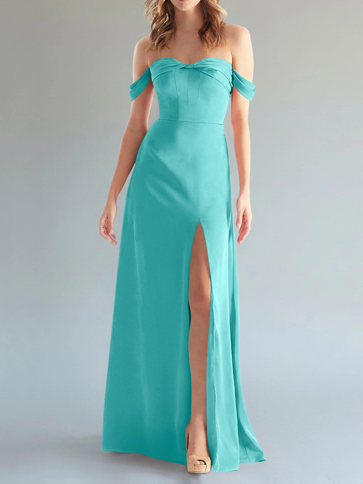 Off-the-Shoulder Slit Bridesmaid Dress 