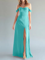 Off-the-Shoulder Slit Bridesmaid Dress 