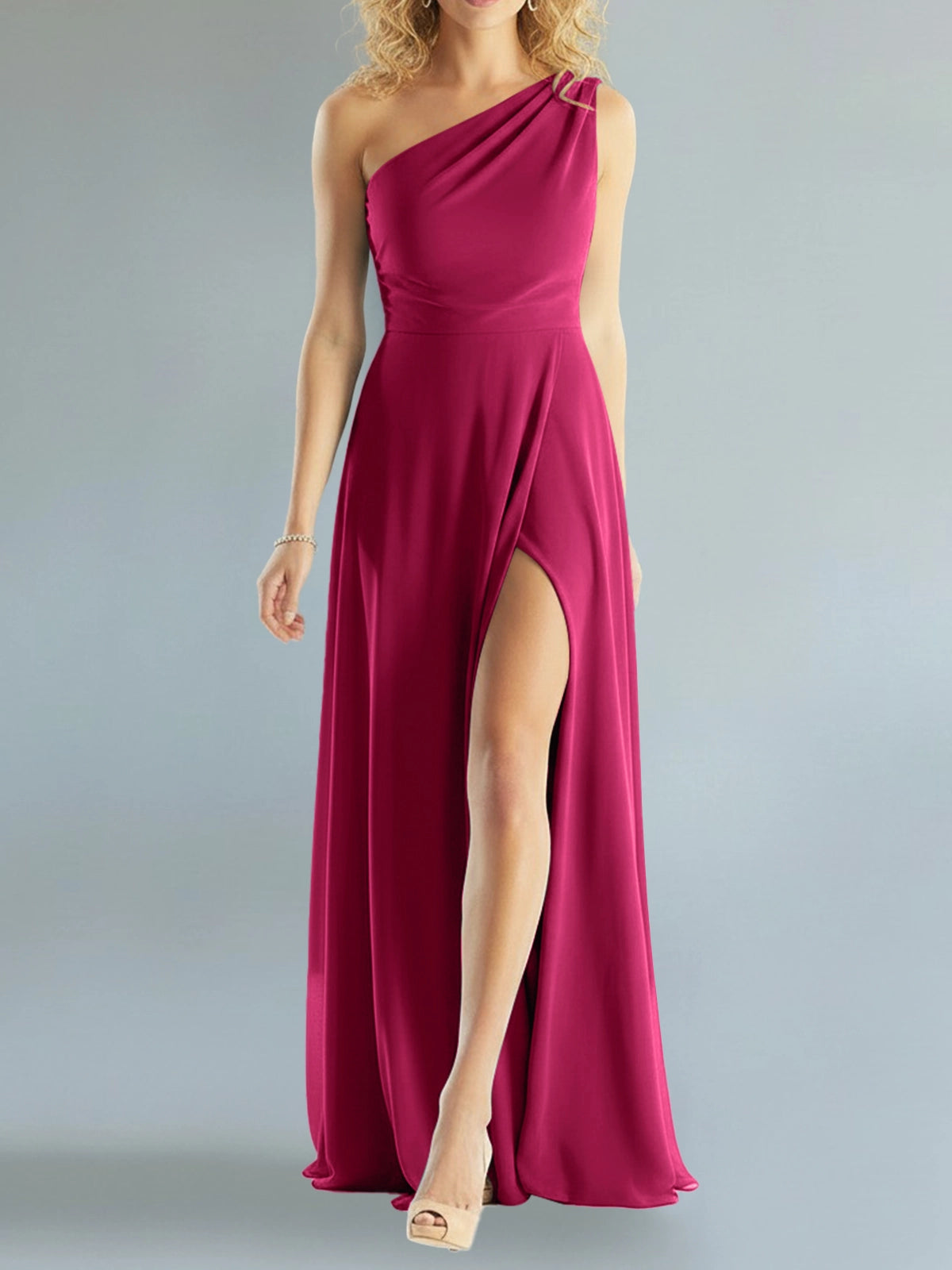 One-Shoulder Bridesmaid Dress with Slit