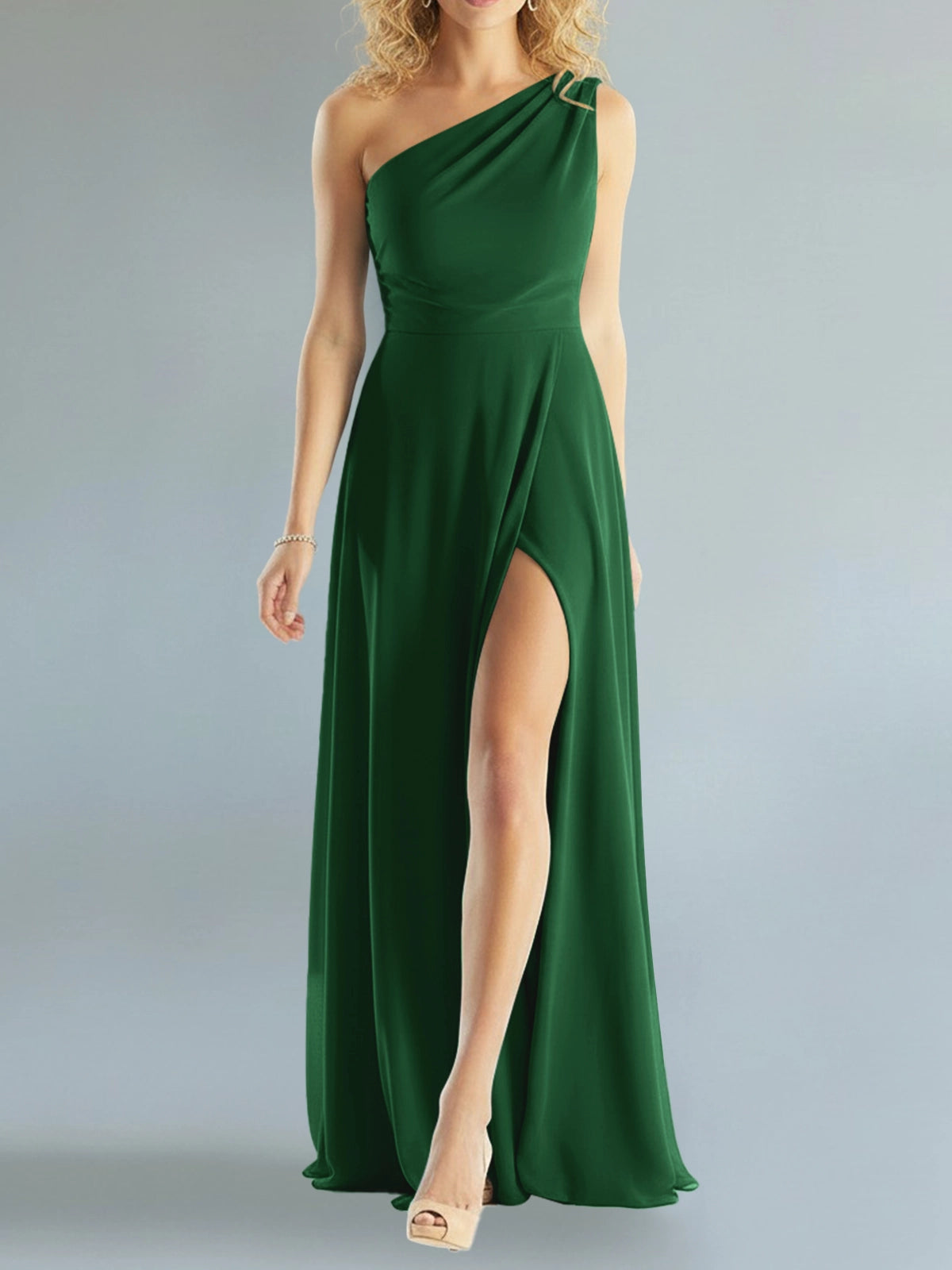 One-Shoulder Bridesmaid Dress with Slit