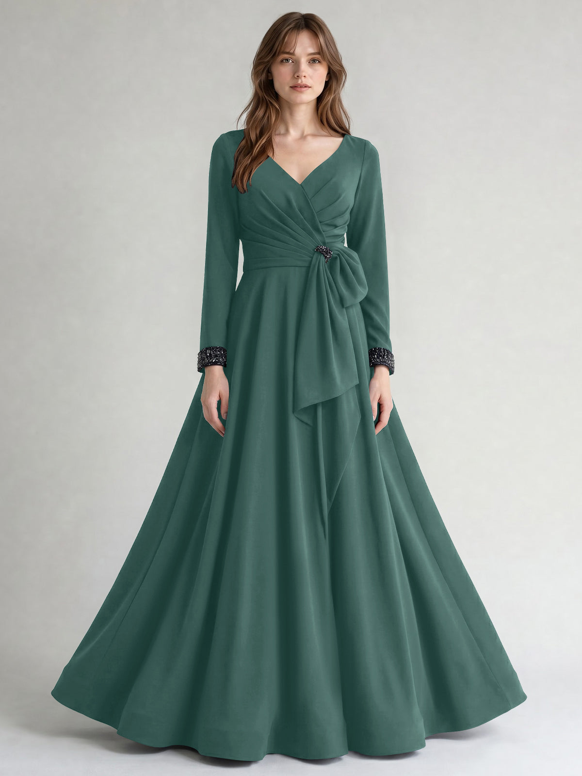 Stretch Satin Mother of the Bride Dress with Crystal