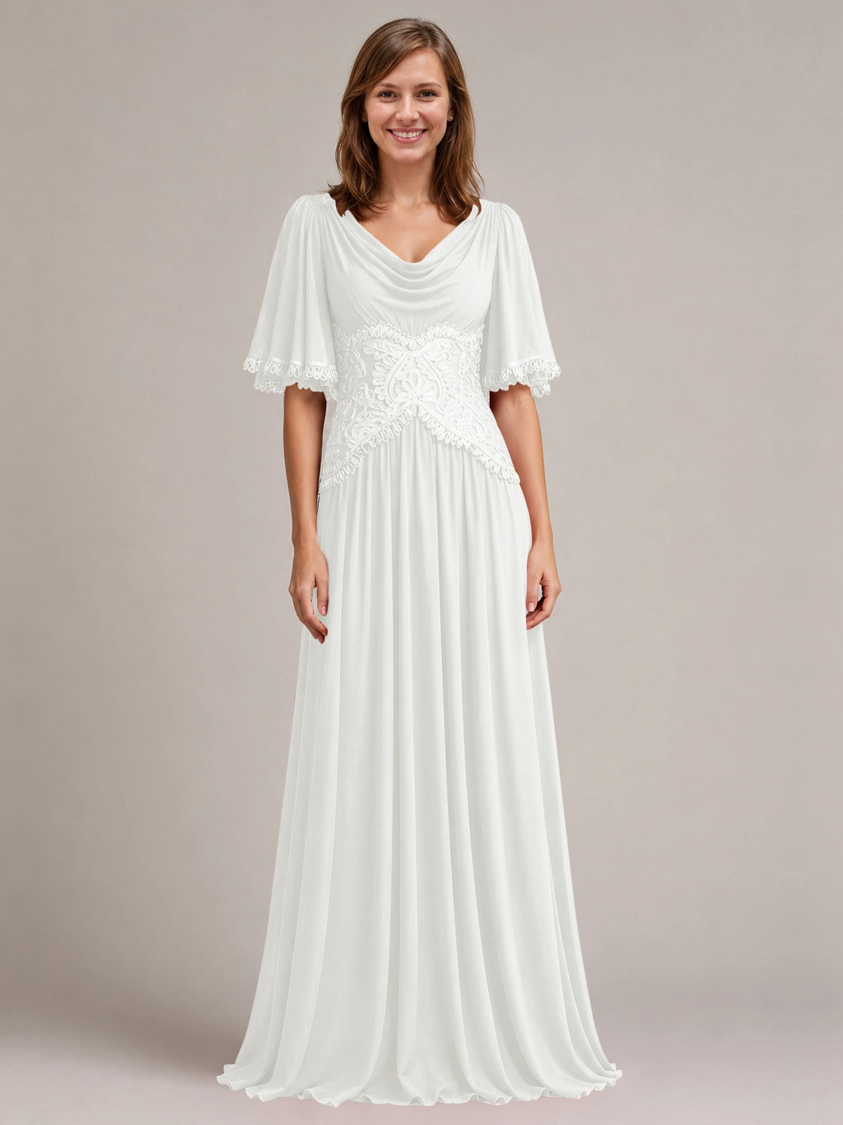 Cowl Neck Mother of the Bride Dress with Applique 