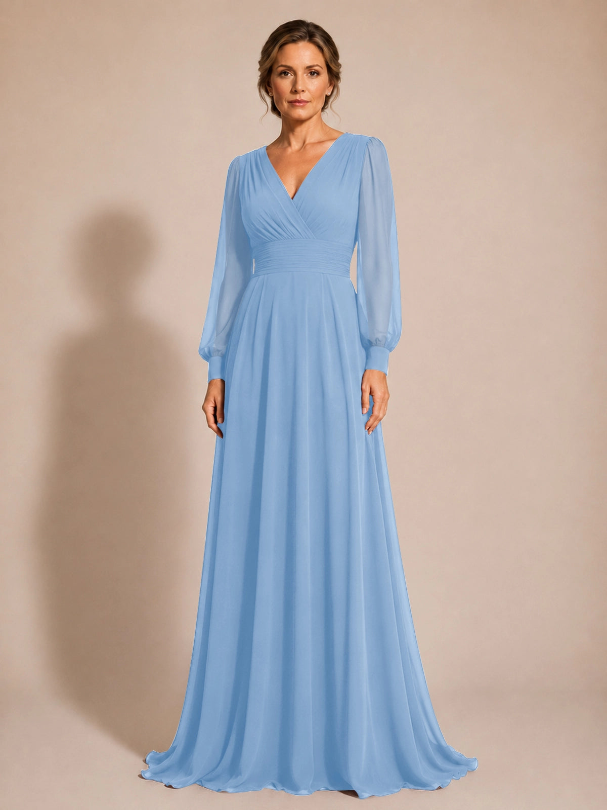 Chiffon Mother of the Bride Dress with Long Sleeves 