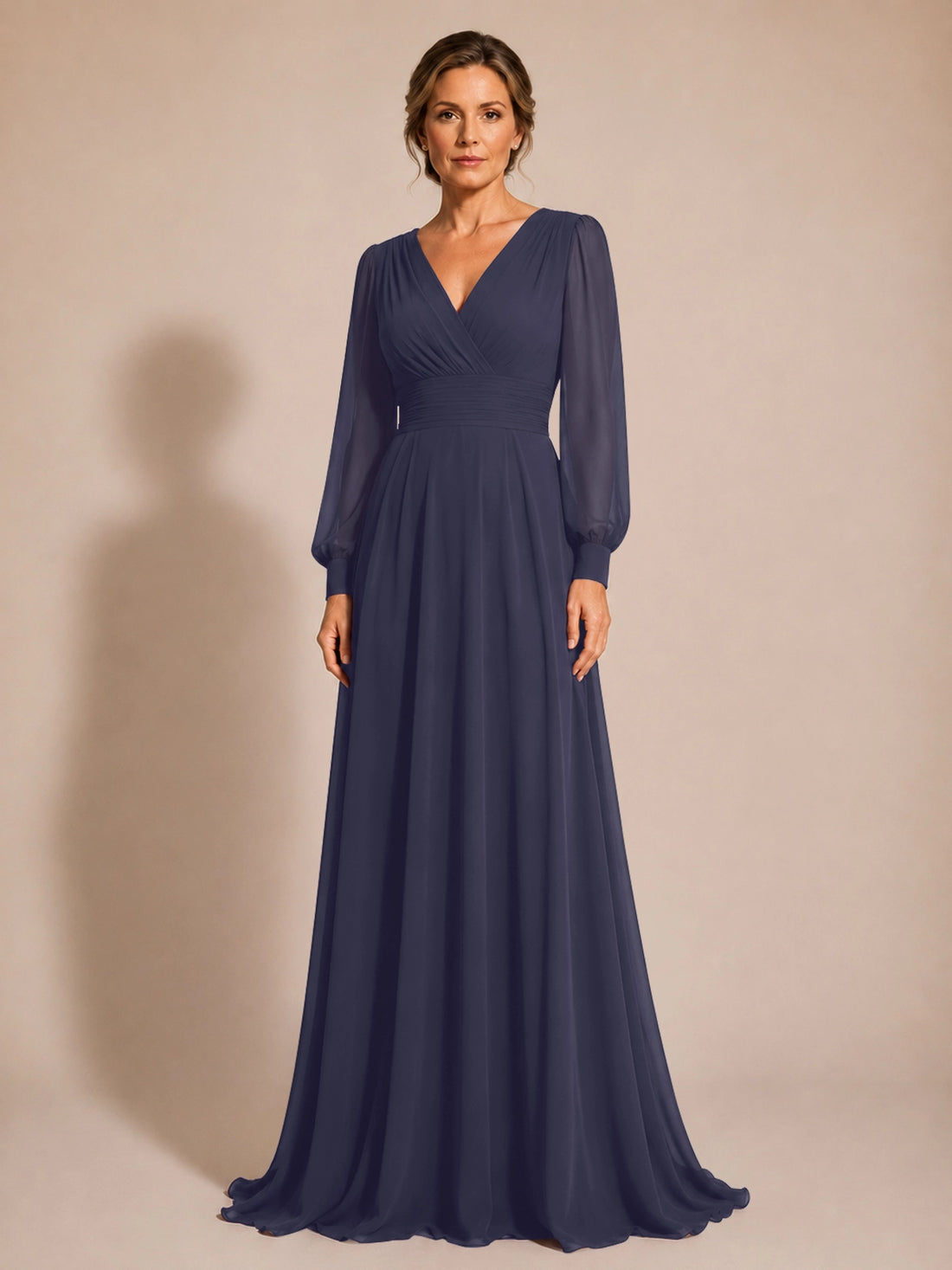 Chiffon Mother of the Bride Dress with Long Sleeves 