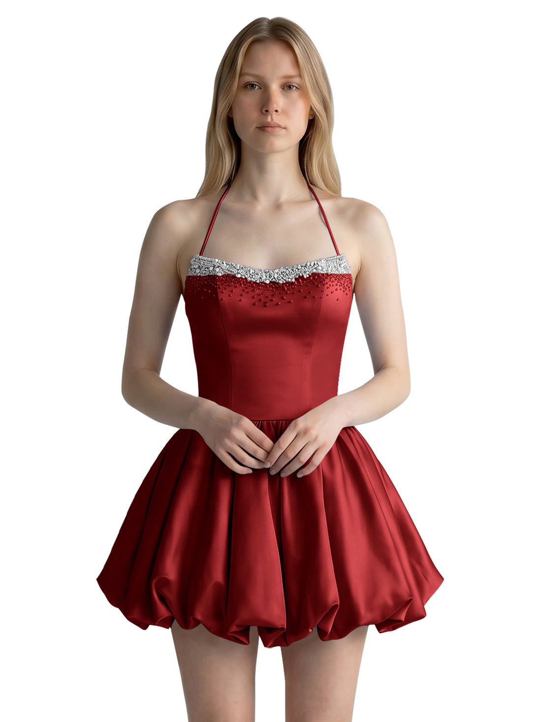 Beading Bubble Hem Mini Dress 