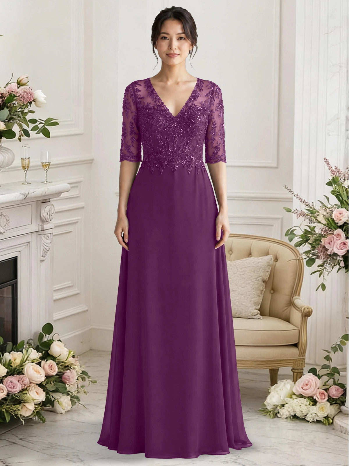 Lace Mother of the Bride Dress with Half Sleeves