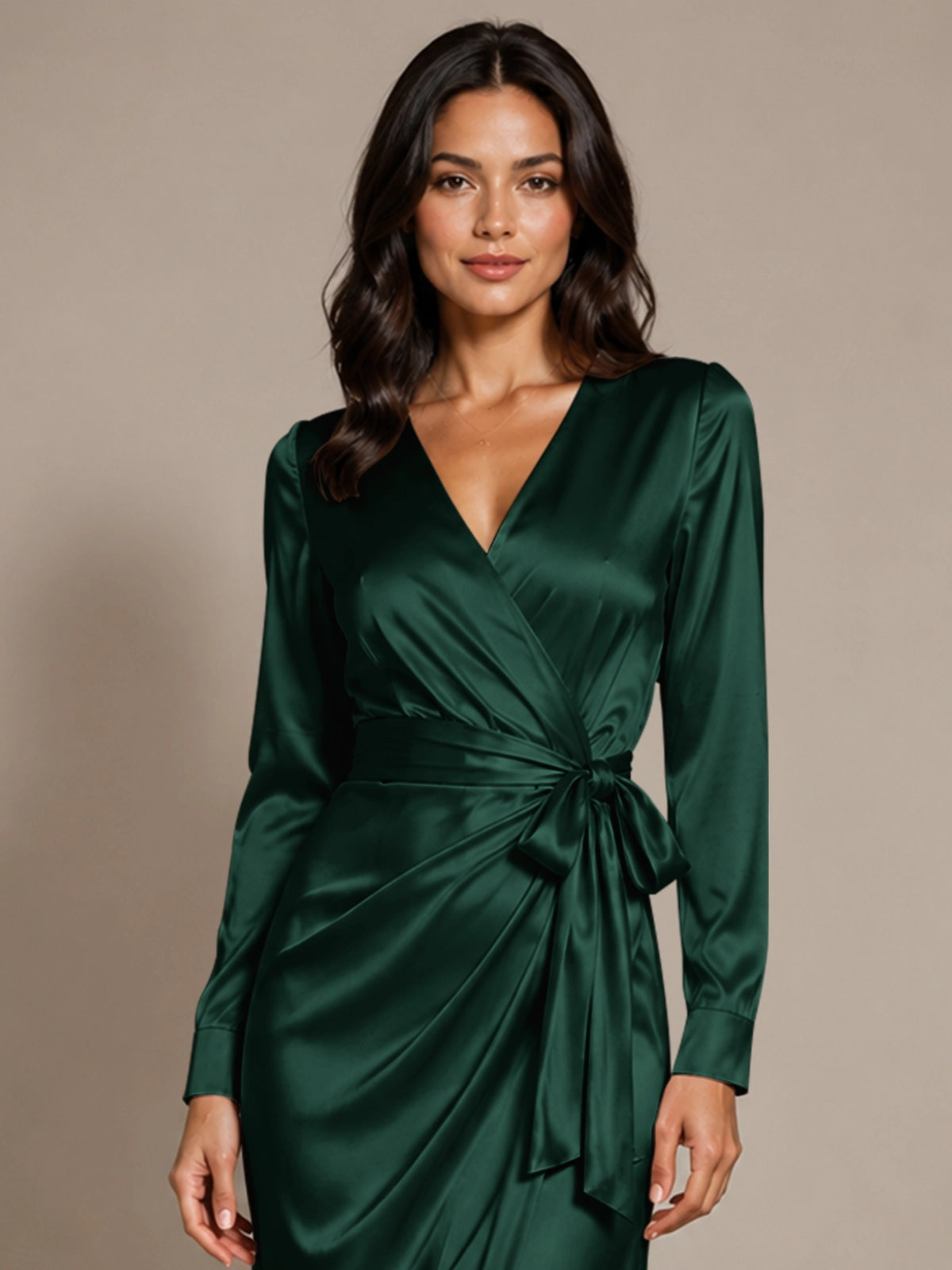 Silk-like Mother of the Bride Dress with Self-Tie Sash 