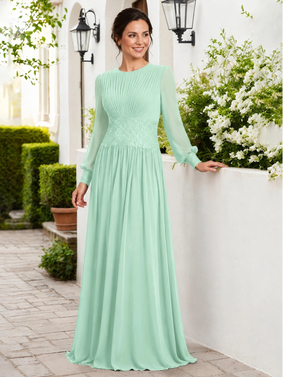 Chiffon Mother of the Bride Dress with Jewel Neckline 