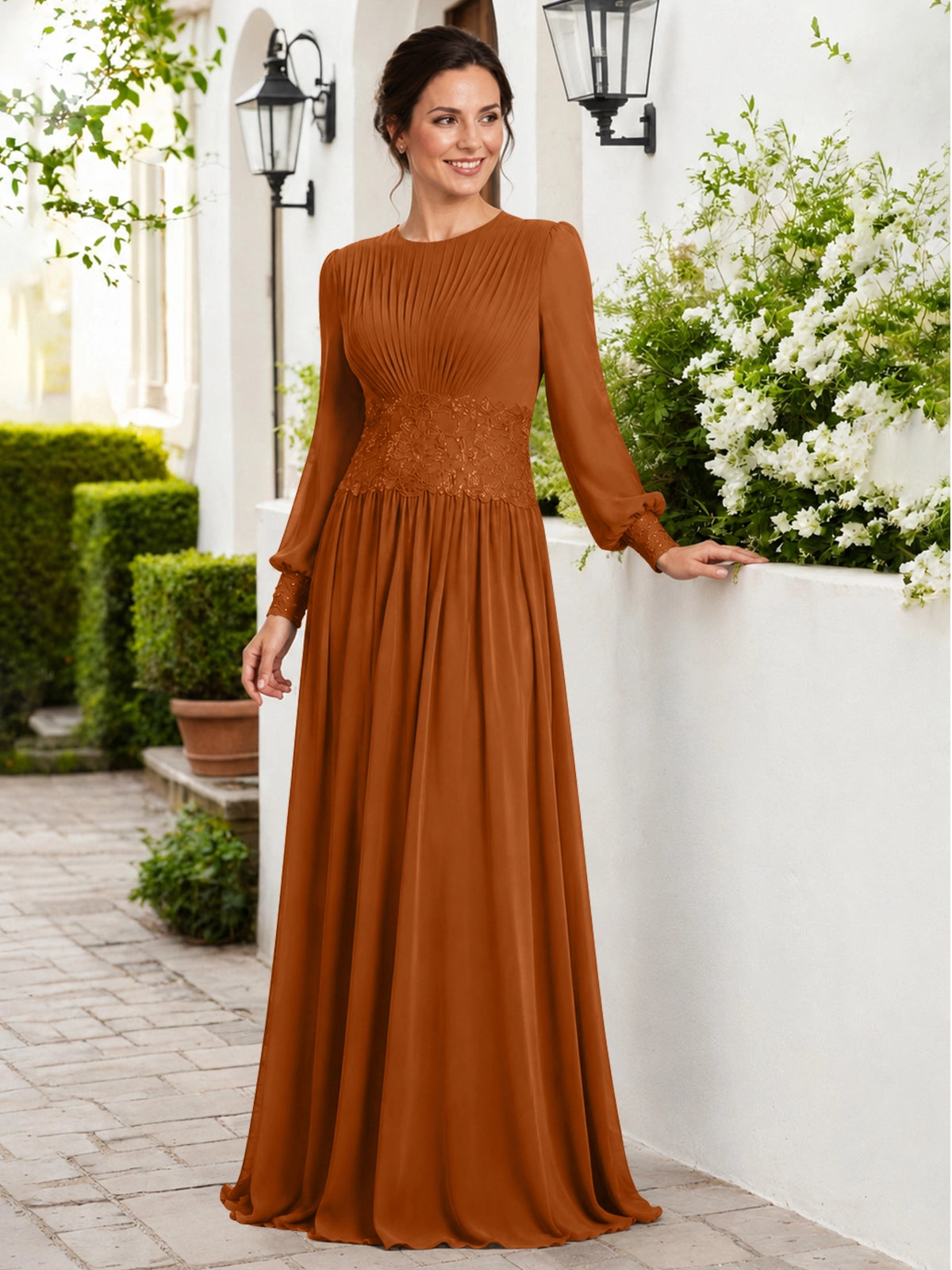 Chiffon Mother of the Bride Dress with Jewel Neckline 