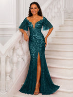 Mermaid Mother of the Bride Dress with V-neck 