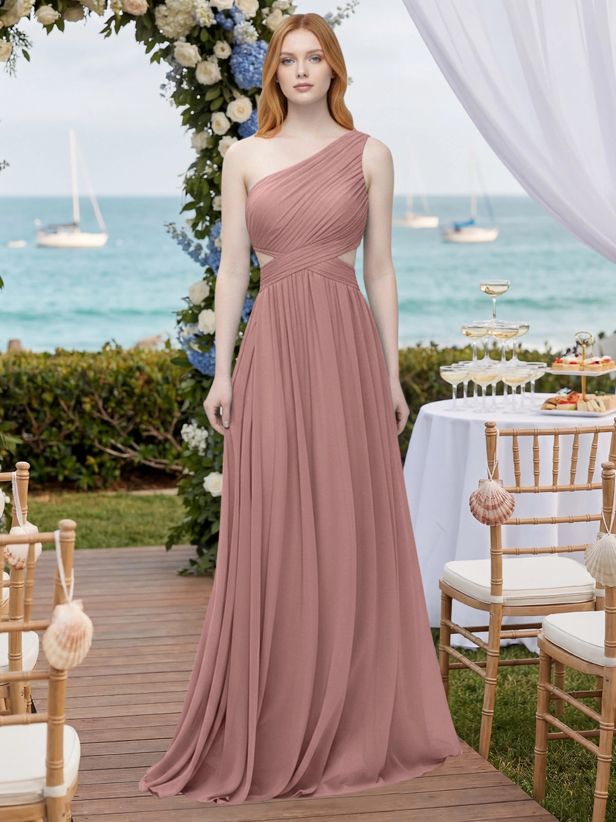 One-Shoulder Side Cut-Out Bridesmaid Dress 