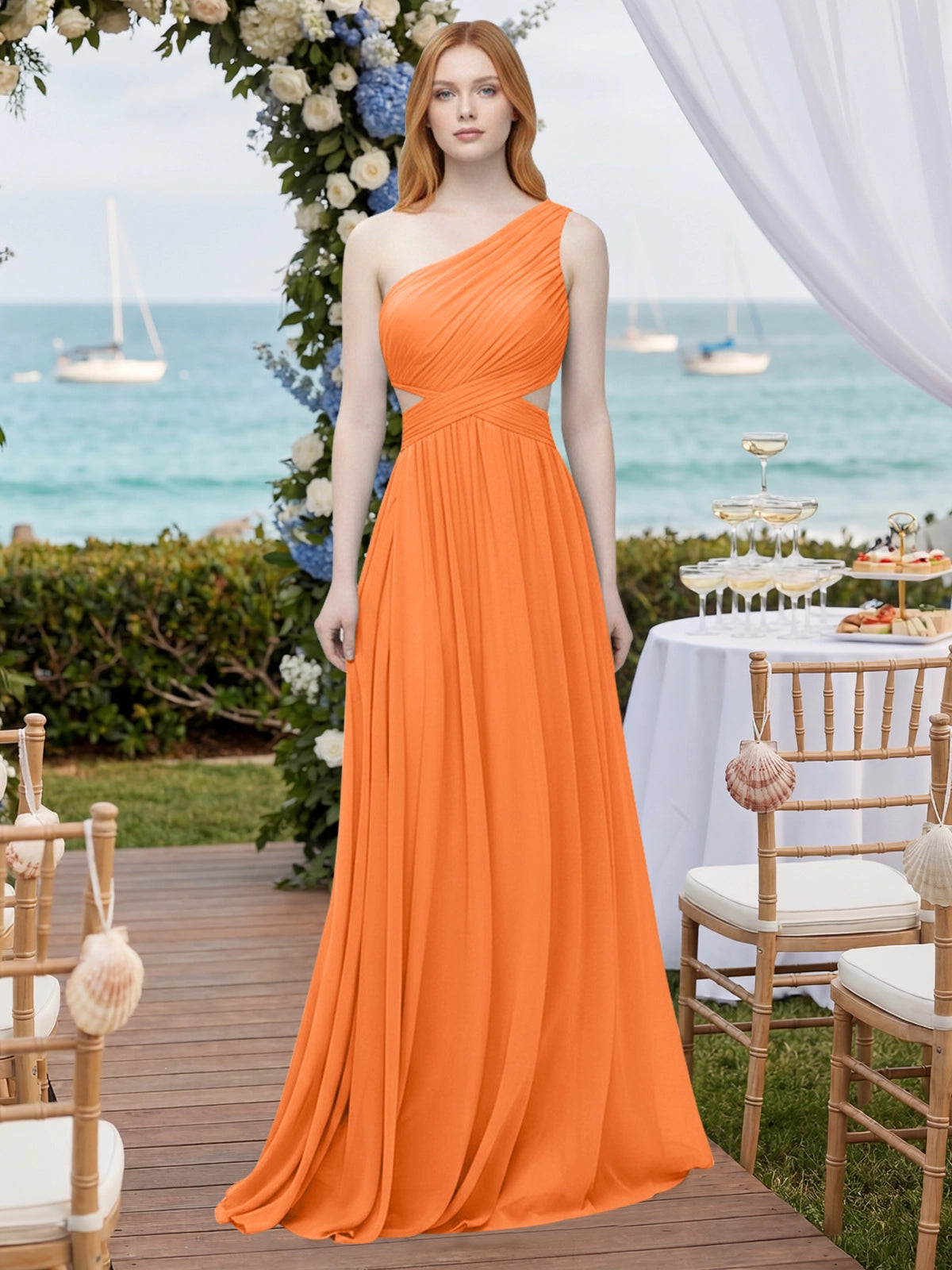 One-Shoulder Side Cut-Out Bridesmaid Dress 