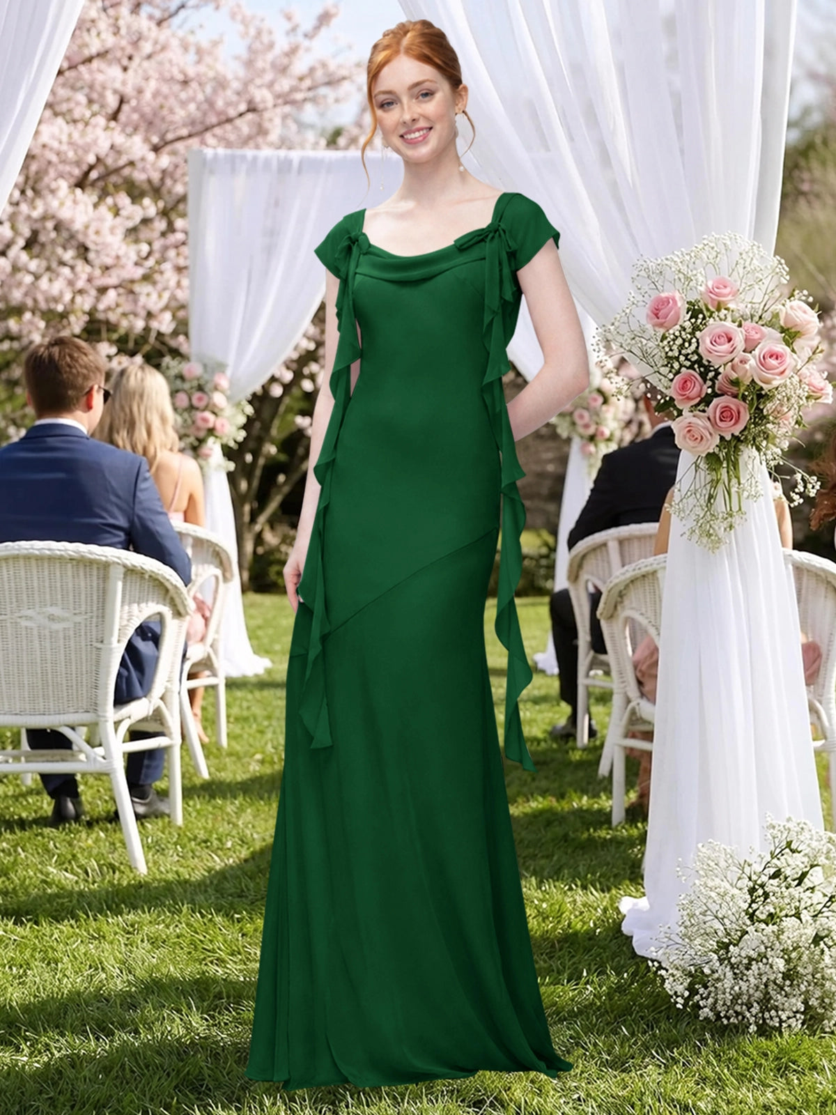 Flowy Ruffle Sheath Bridesmaid Dress 